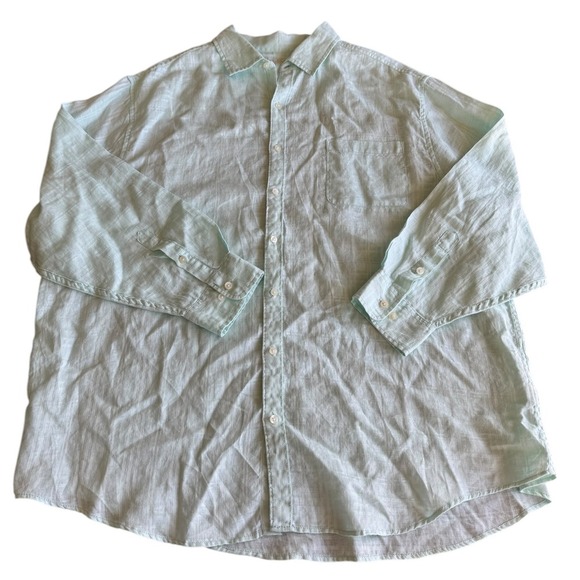 Caribbean Linen Blend Long Sleeve Button Up Shirt Mint Blue Men's 2XB - Picture 1 of 5